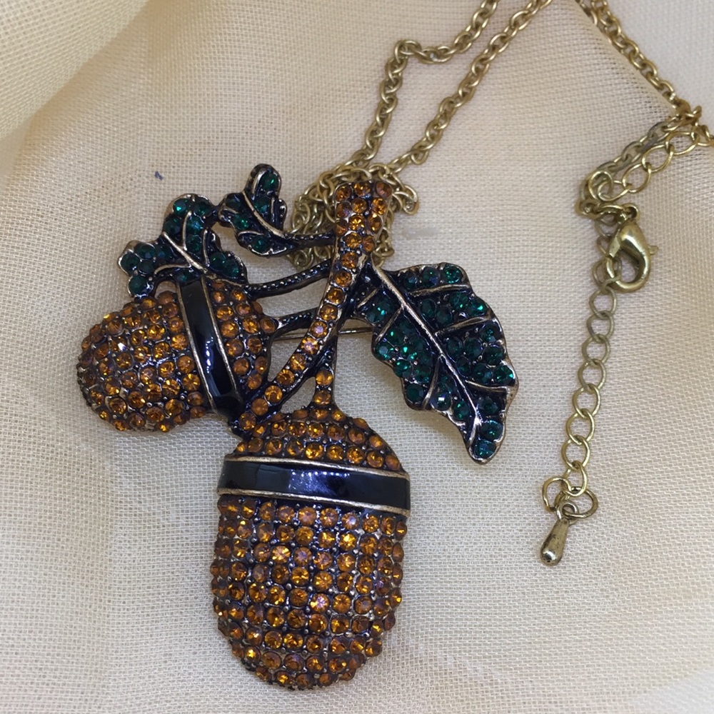 Vintage Acorn Brooch Necklace
